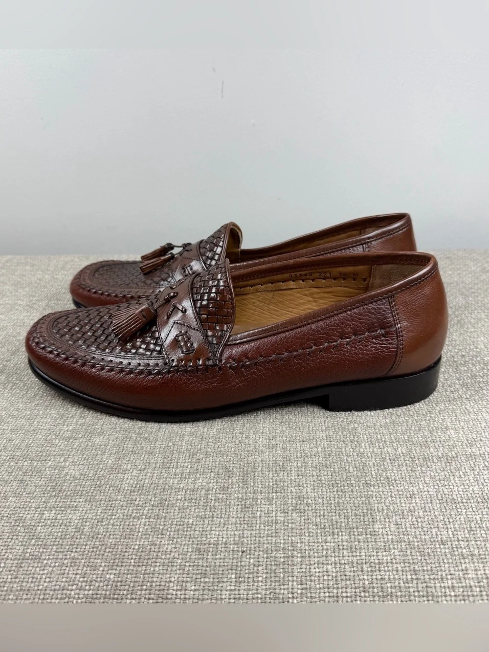 Brass Boot Men's 10 Brown Leather Woven Tassel Loafers Shoes Academia Preppy